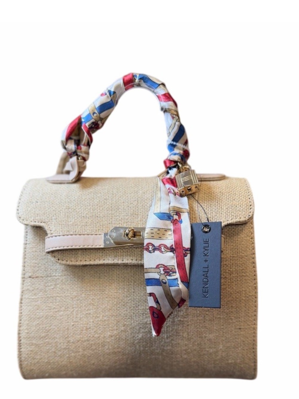 Kendall + Kylie Satchel Top Handle Or Crossbody Bag Beige w/ Scarf Strap